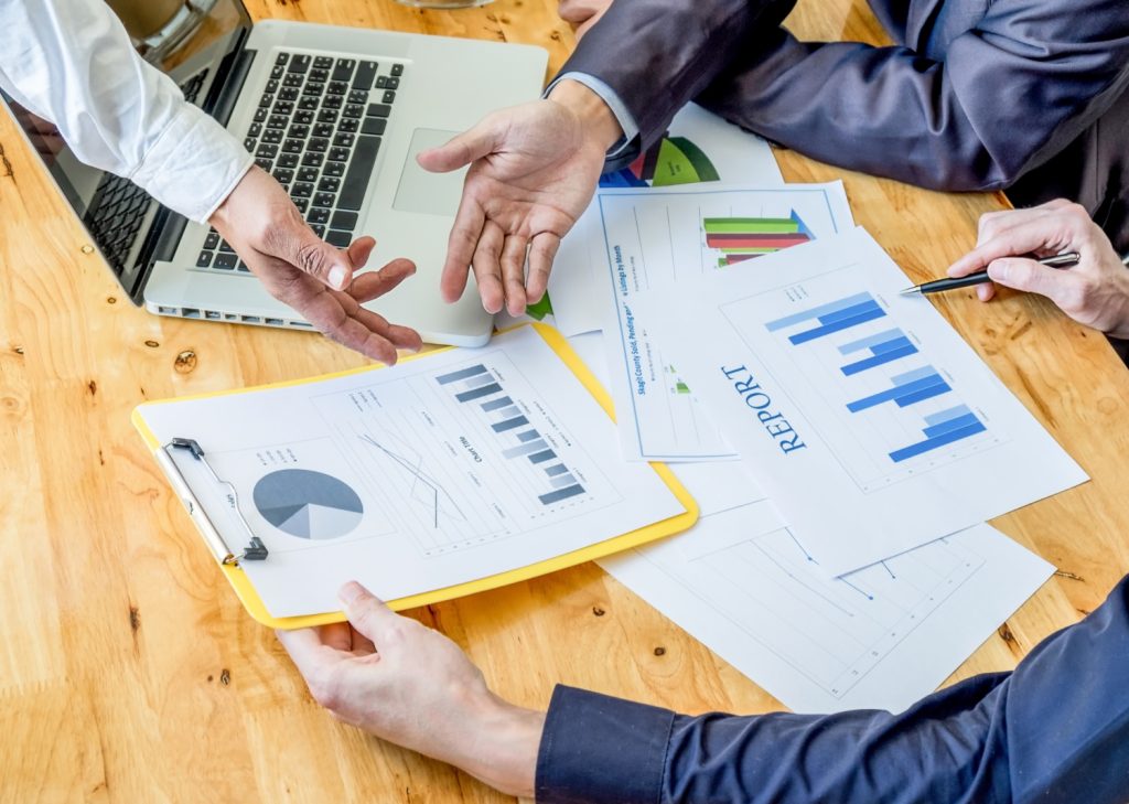 business woman working office with laptop documents his desk business concept