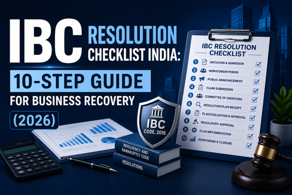 IBC Resolution Checklist India:10-Step Guide for Business Recovery (2026) IBC Resolution Checklist India:10-Step Guide for Business Recovery (2026)
